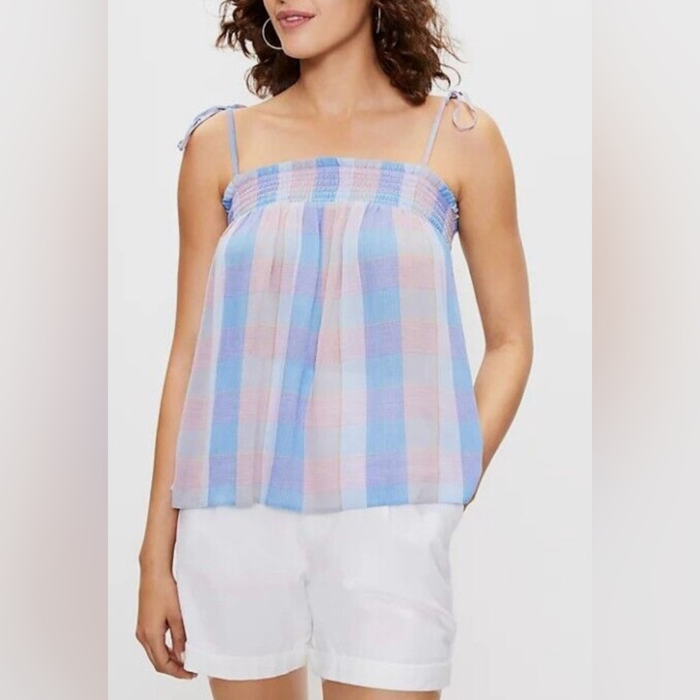 LOFT Pink and Blue Smocked Camisole Top